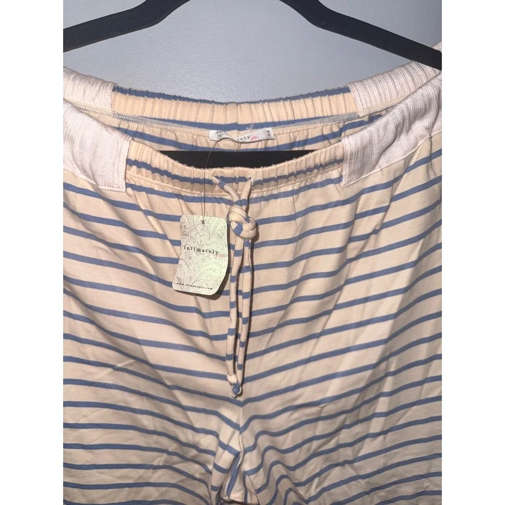 Intimately Free People out and about Striped Wide Leg Lounge Pants Beige Blue M